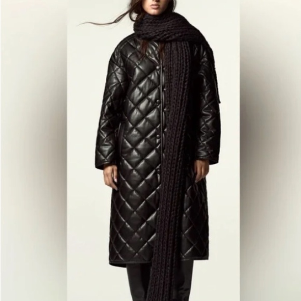 ZARA NWT BLOGGERS FAVORITE LONGLINE FAUX LEATHER PADDED JACKET